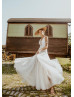 V Neck Ivory Lace Tulle Boho Hippie Wedding Dress
